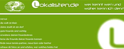 Lokalisten-Homepage, Screenshot